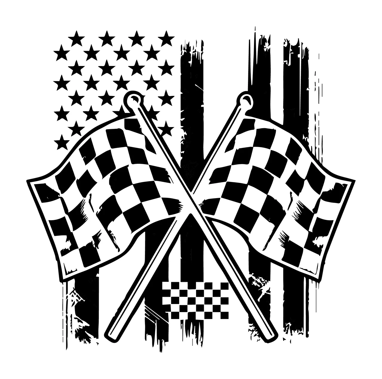 Flag Dual Checkered Flags With Stars crossed flagpoles stripes