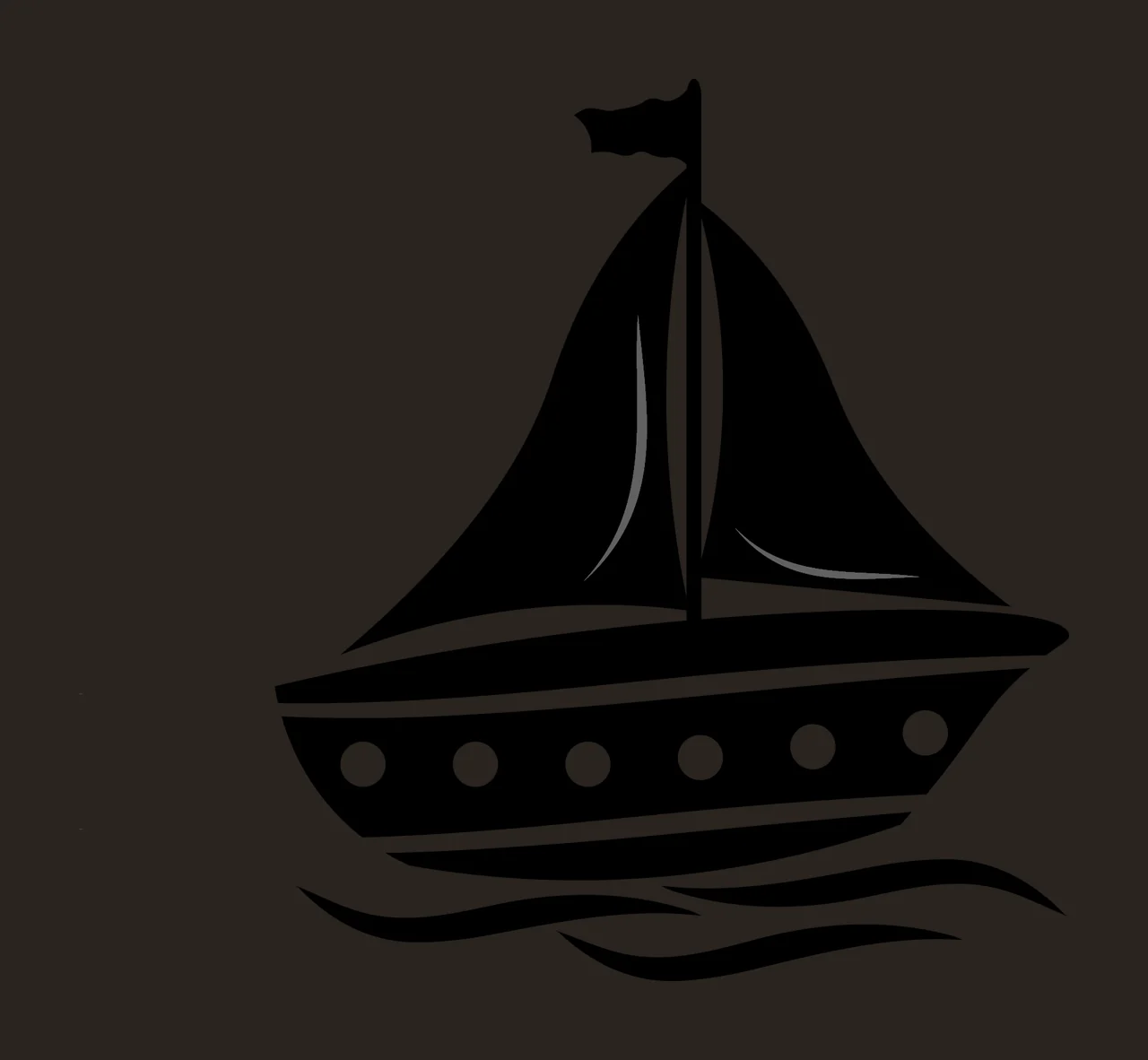 Sailboat Sailing With Waves And Flag In Black contrast preview thumbnail