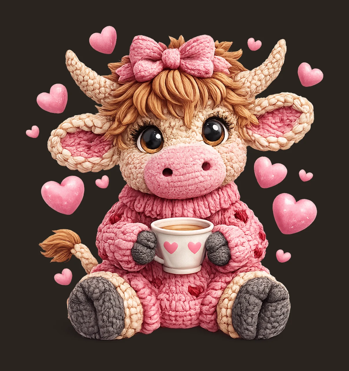 Faux Yarn Chunky Crochet Valentine Highland Cow Cute Cow contrast preview thumbnail