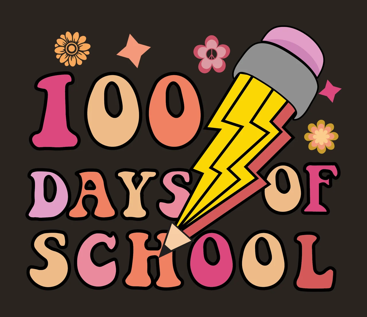 Bolt 100 Days Of School Lightning Design crossing flowers stars contrast preview thumbnail