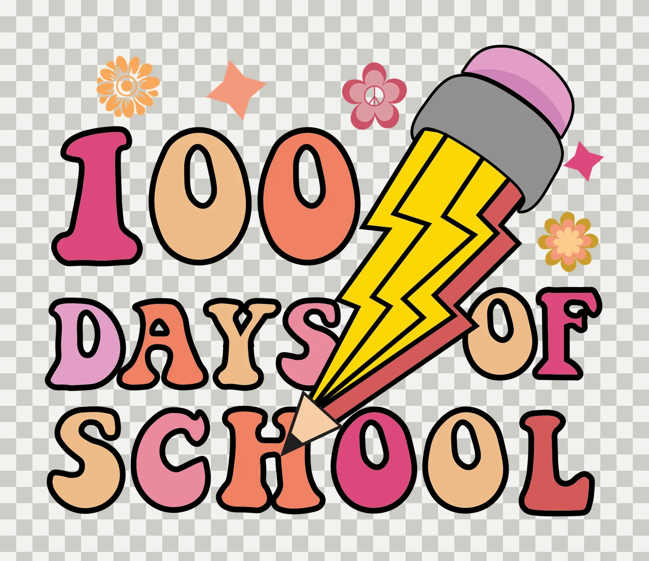 Bolt 100 Days Of School Lightning Design crossing flowers stars transparency and detail preview thumbnail