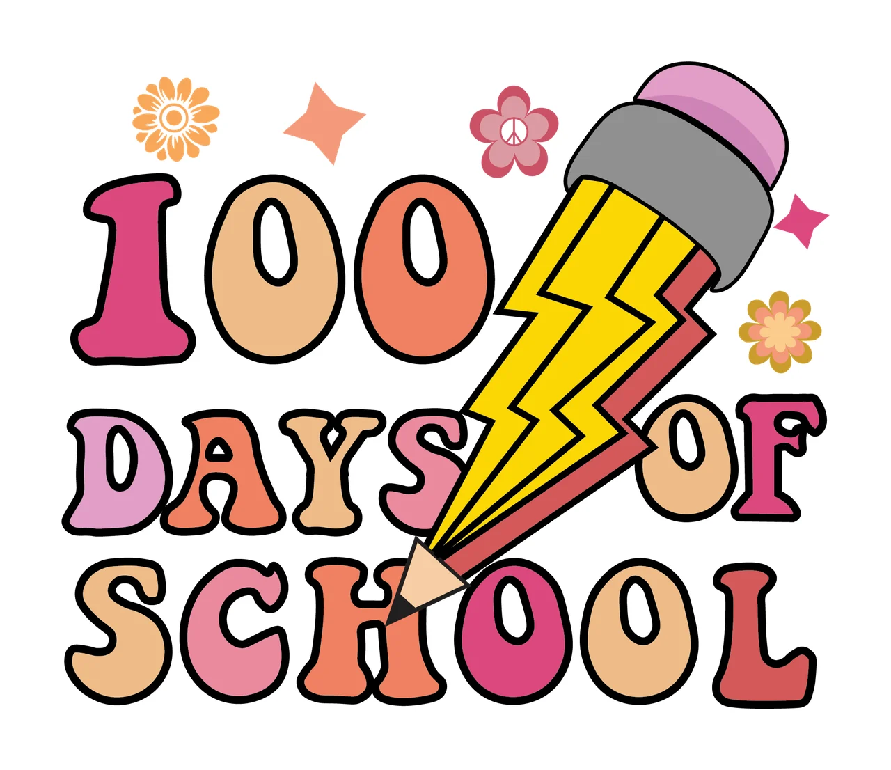 Bolt 100 Days Of School Lightning Design crossing flowers stars