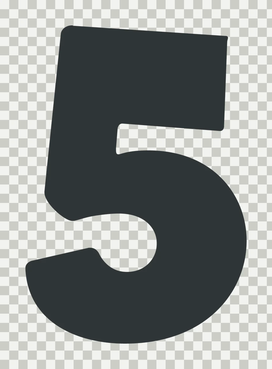 Number 5 Bold Black Digital Five digit typography math symbol transparency and detail preview thumbnail