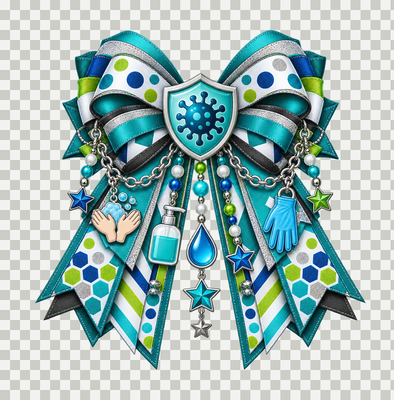 Infection Prevention Awareness PNG, Shield and Germ Coquette Bow, No Text Sublimation Clipart, Transparent Digital Download transparency and detail preview thumbnail