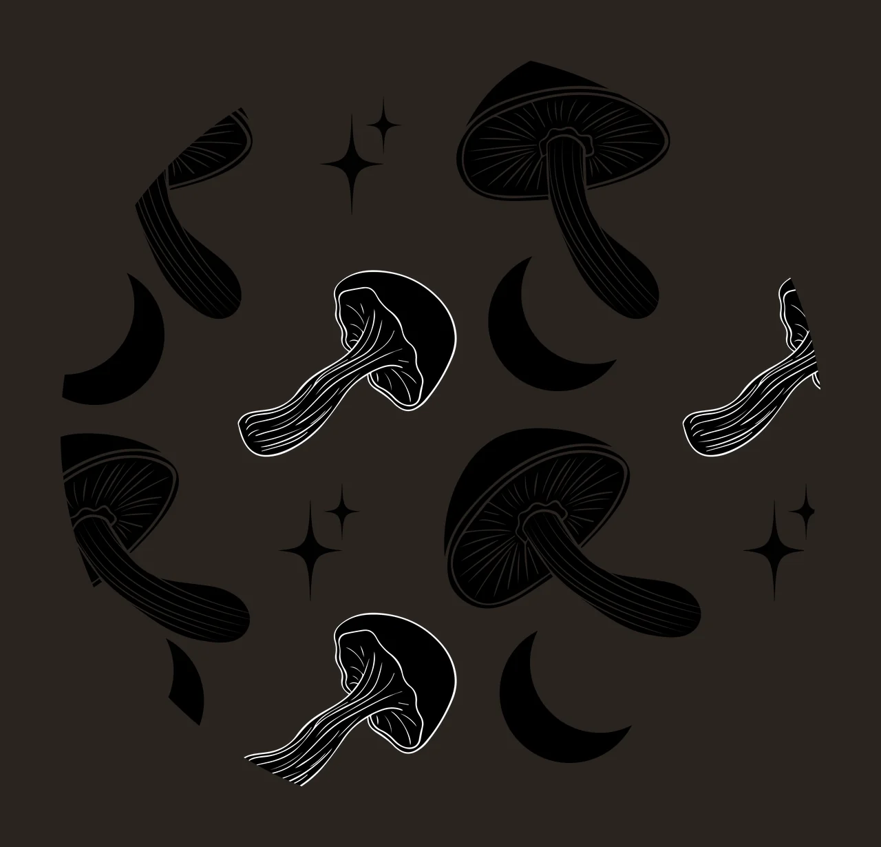 Keychain Mushrooms Moon And Stars Celestial Pattern repeating contrast preview thumbnail
