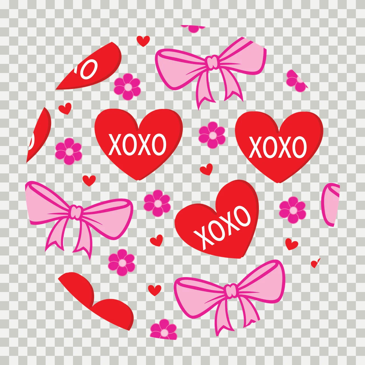 Bow Keychain Xoxo Circular Black Pattern With Hearts bows and flowers transparency and detail preview thumbnail