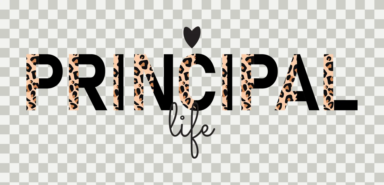 PRINCIPAL life Typography Design with leopard print pattern, heart icon, cursive font and split lettering in black, tan and brown transparency and detail preview thumbnail