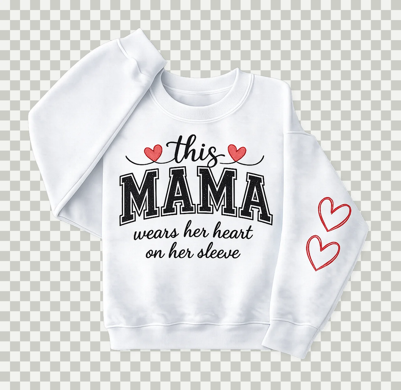 This Mama Wears Her Heart on Her Sleeve Custom Mama Design transparency and detail preview thumbnail