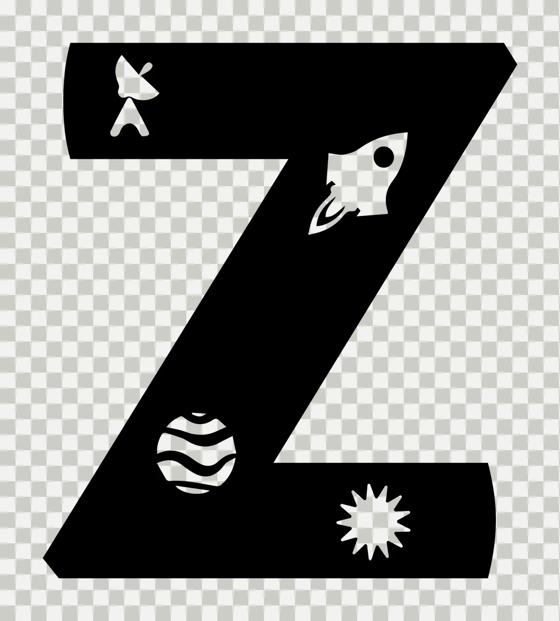 Space Z Letter Decorate With Satellite Dish transparency and detail preview thumbnail