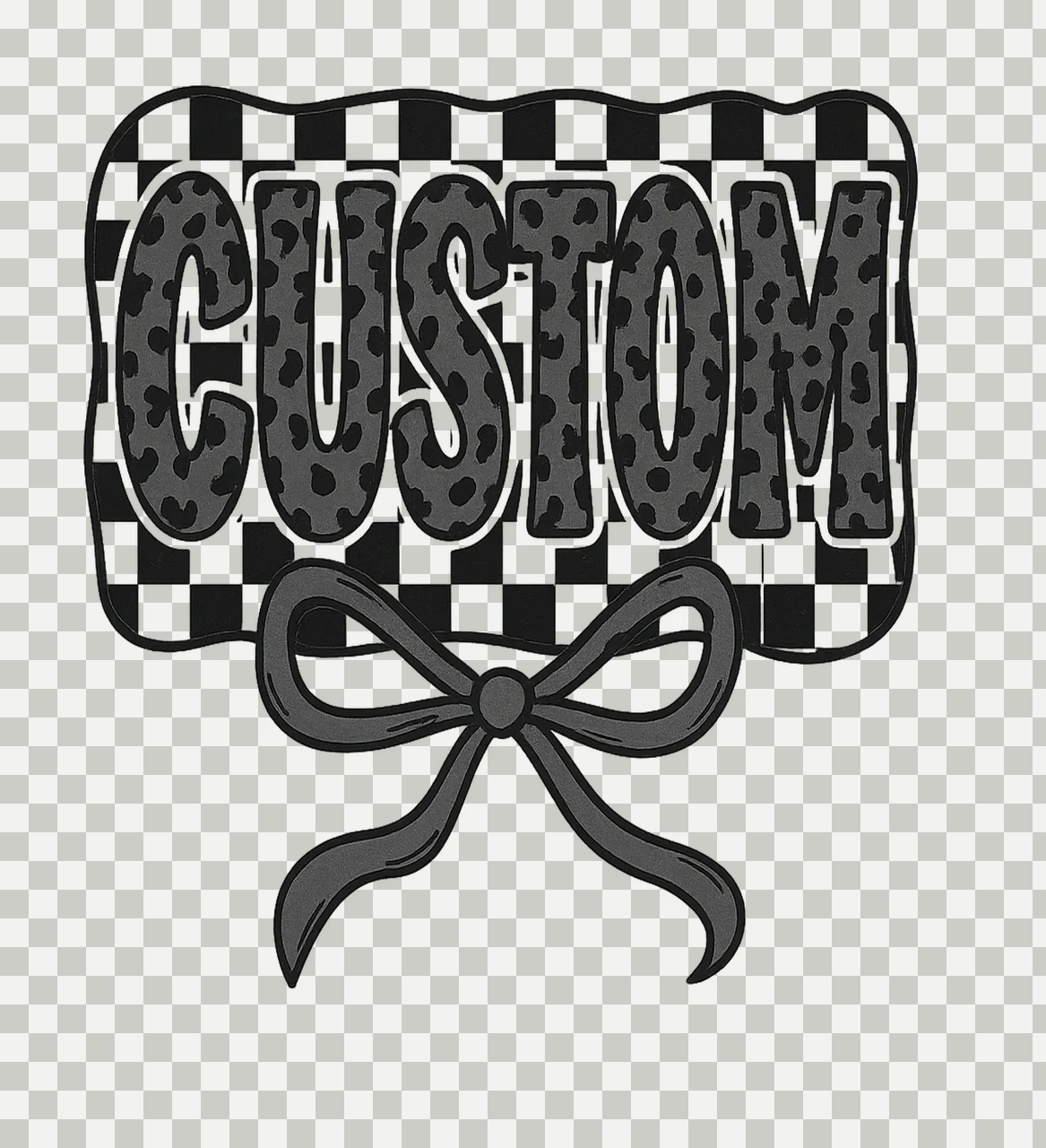 Checkered Bow Custom Leopard Print Label text checkerboard transparency and detail preview thumbnail