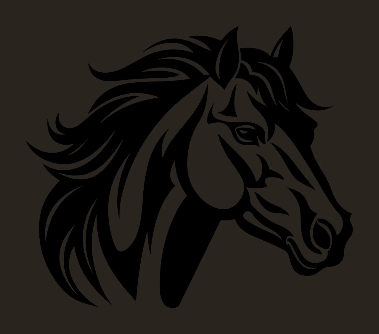 Horse Head Profile Black White Graphic mane ear eye nostril contrast preview thumbnail