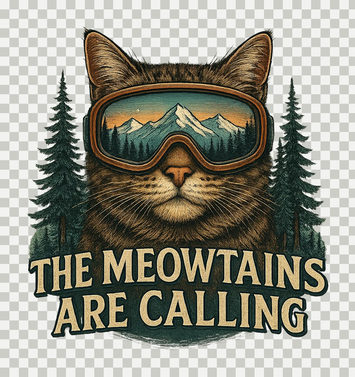 The Meowtains Are Calling Snowboard Cat Design Ski Lover transparency and detail preview thumbnail