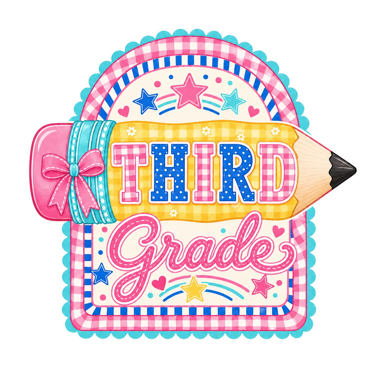 Preppy Back to School Pink Gingham Pennant Flag Variation E
