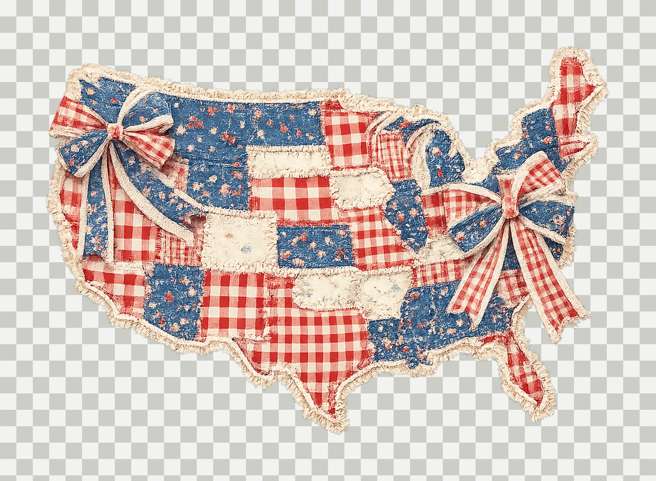 Faux Patchwork USA Map Quilted Patriotic Flag Design transparency and detail preview thumbnail