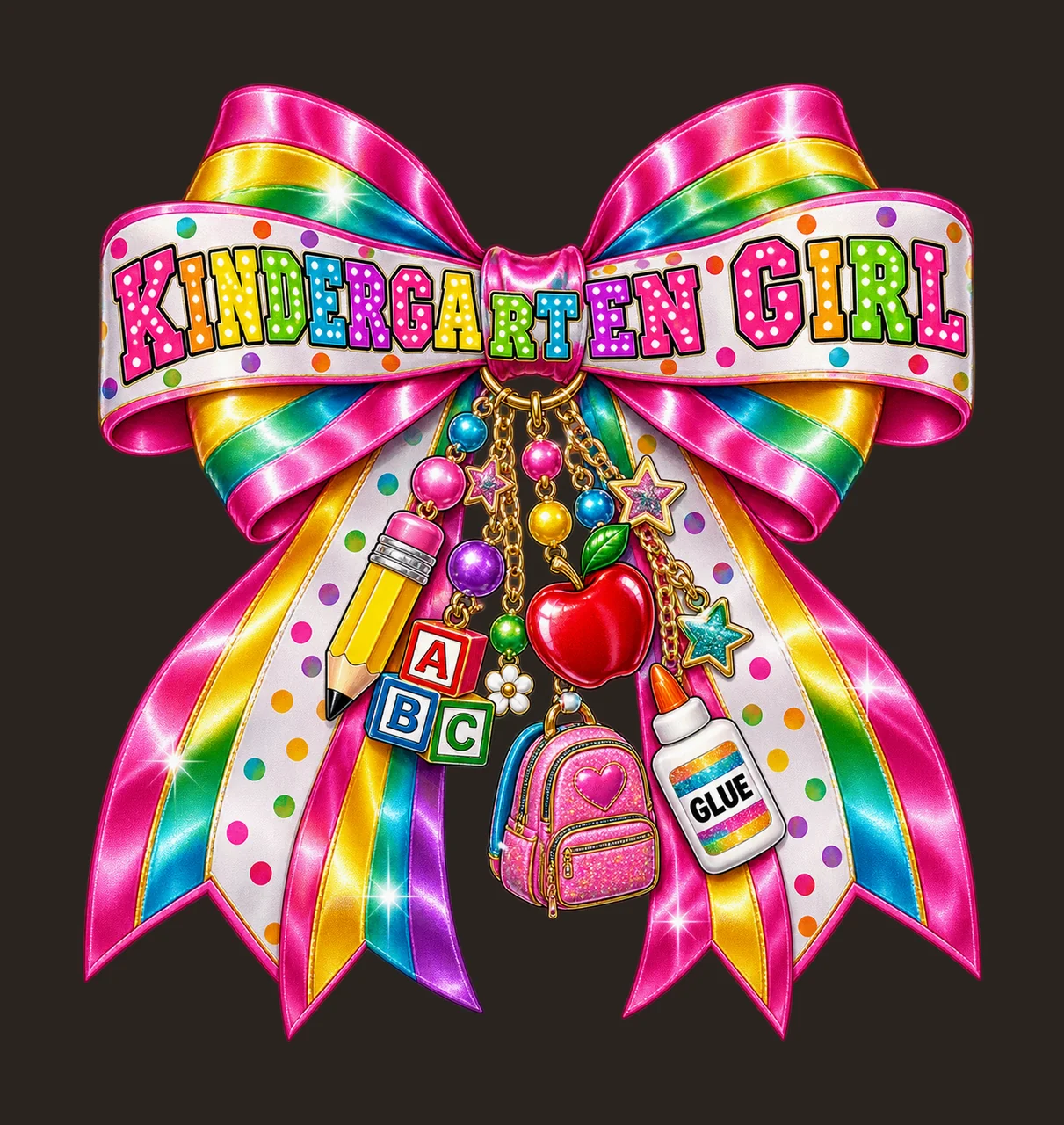 Kindergarten Girl Bow Charm PNG, Coquette Ribbon Sublimation, Transparent Digital Download contrast preview thumbnail