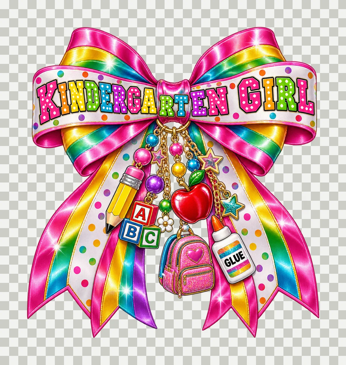 Kindergarten Girl Bow Charm PNG, Coquette Ribbon Sublimation, Transparent Digital Download transparency and detail preview thumbnail