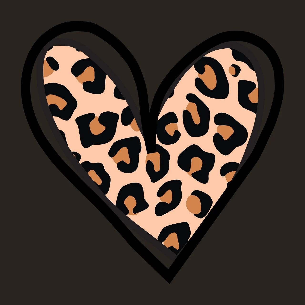 Flat Cartoon Illustration of Heart-shaped design with leopard print pattern with black outline and double black border in beige and brown contrast preview thumbnail