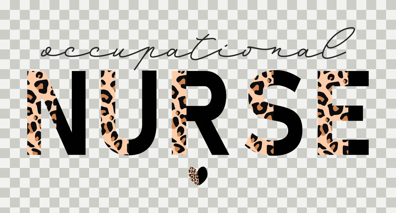 Occupational NURSE Typography Design with cursive script, split block letters, leopard print pattern and solid black fill in tan and brown transparency and detail preview thumbnail