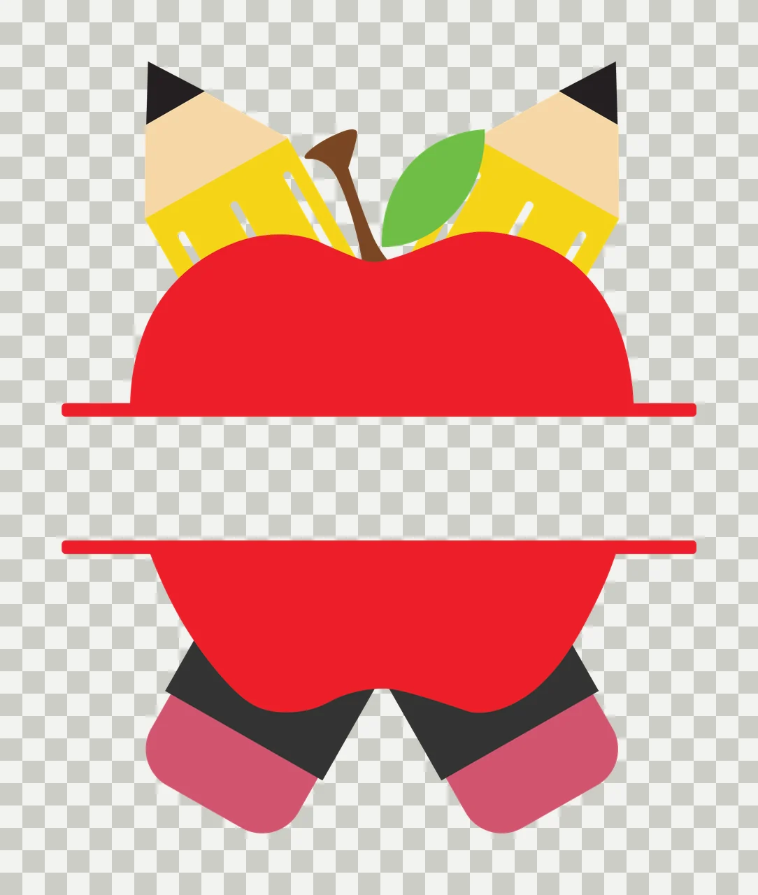 Apple Shape With Horizontal Line leaf stem silhouette black transparency and detail preview thumbnail