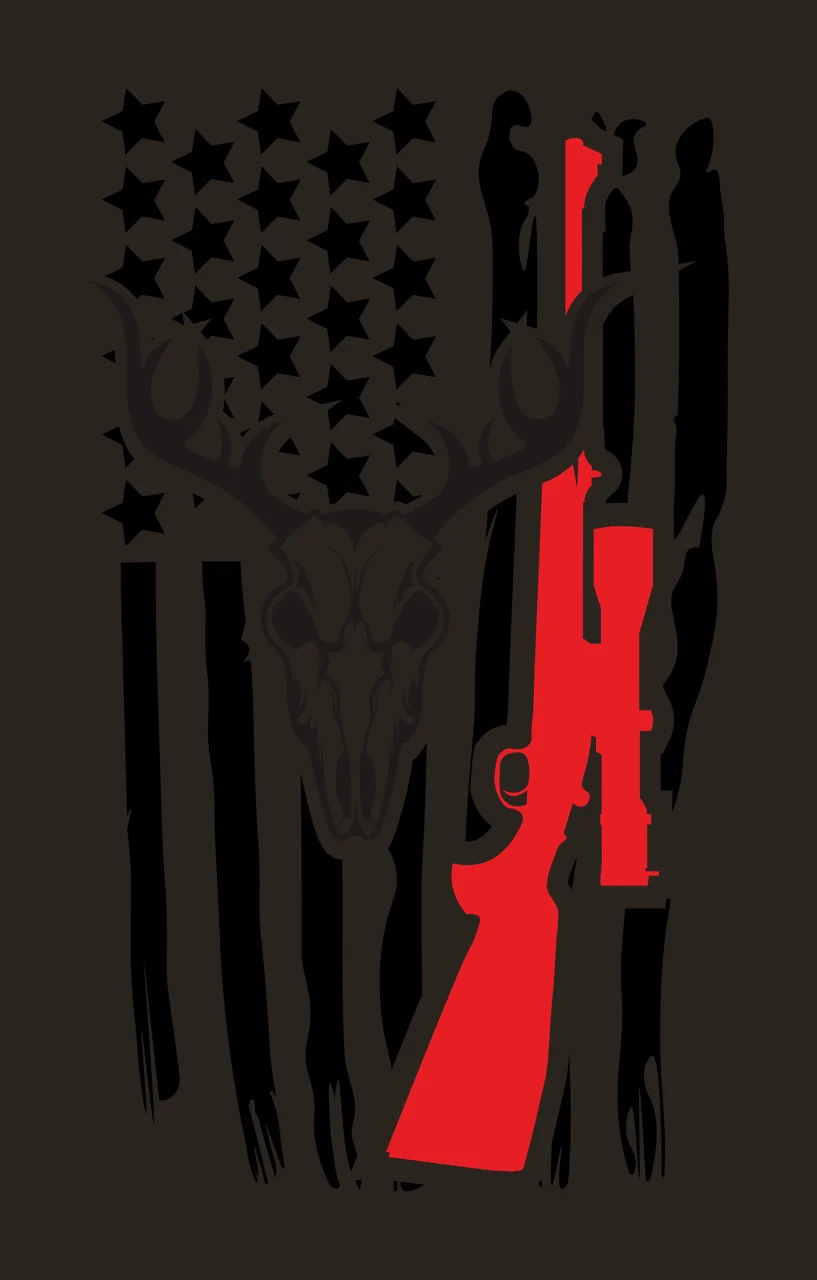 Skull Deer And Rifle On Flag stars stripes black white hunting contrast preview thumbnail