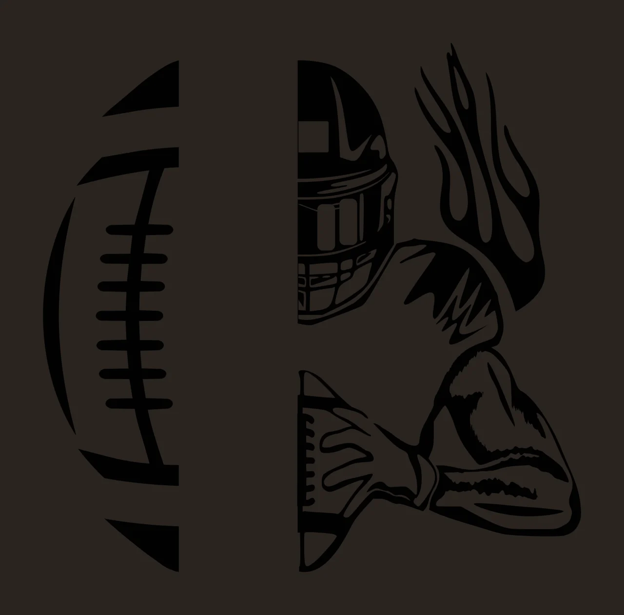 Football Helmet And Player Silhouette Person playing flames contrast preview thumbnail