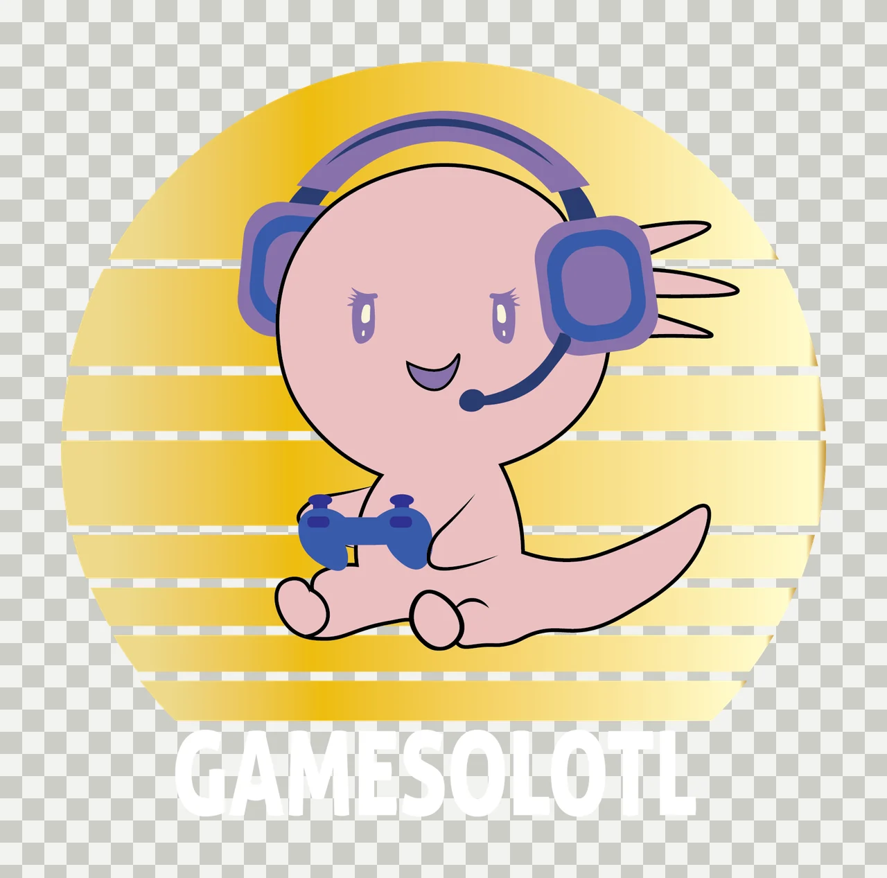 Gamesolotl Text Under Sunset Circle setting sun stripes retro transparency and detail preview thumbnail