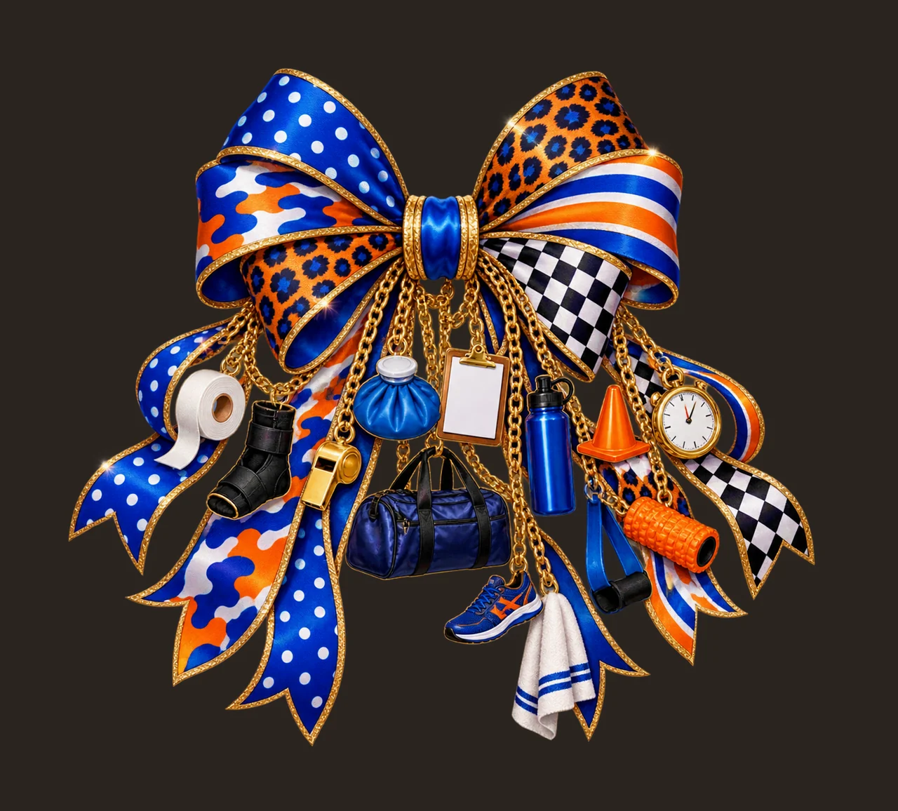 Athletic Trainer Bow Charm PNG, Themed Gold Chain Charms, Coquette Ribbon Sublimation Design, Transparent Digital Download contrast preview thumbnail