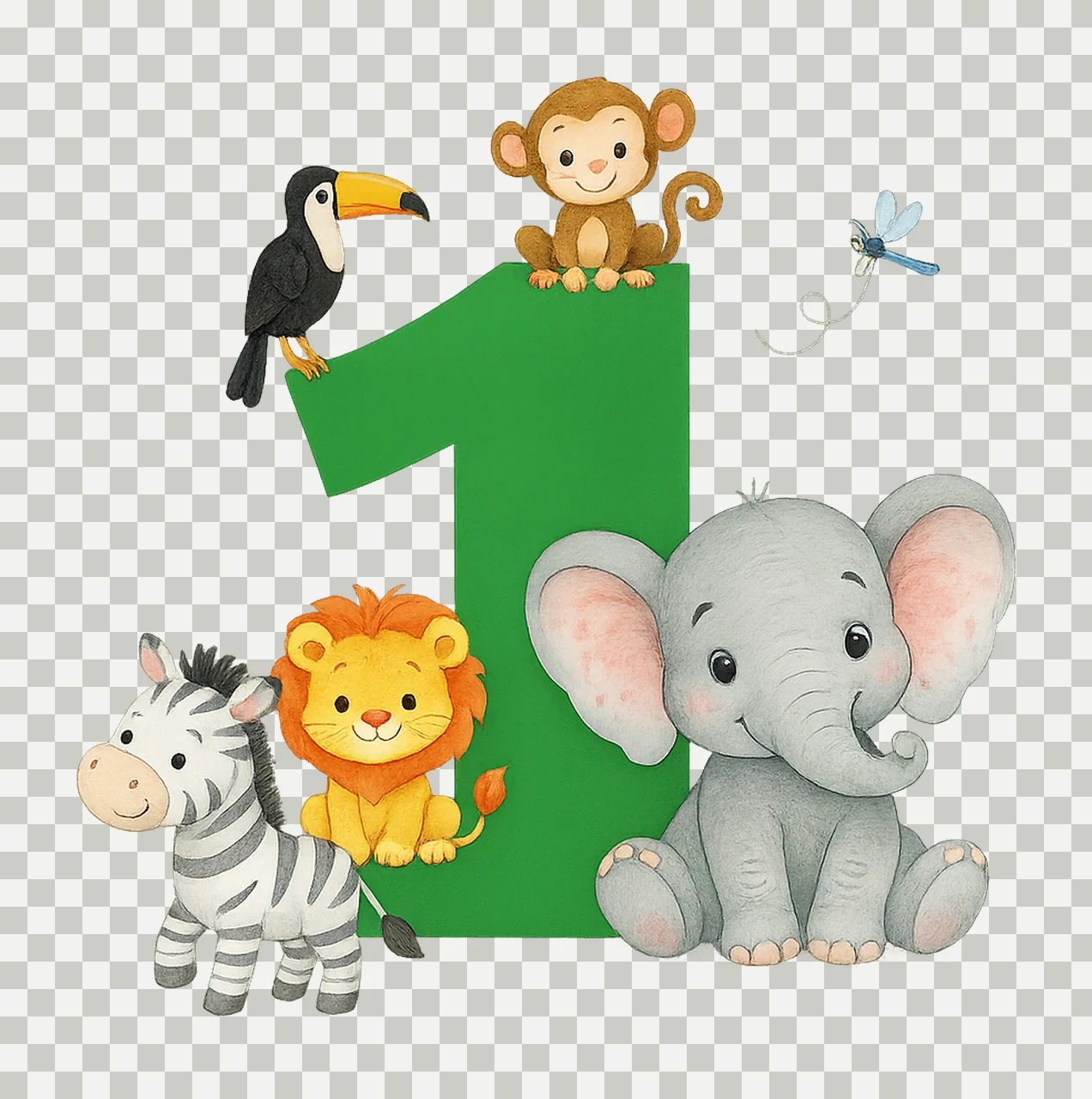 First Birthday Jungle Animals Watercolor Safari Baby Animals transparency and detail preview thumbnail
