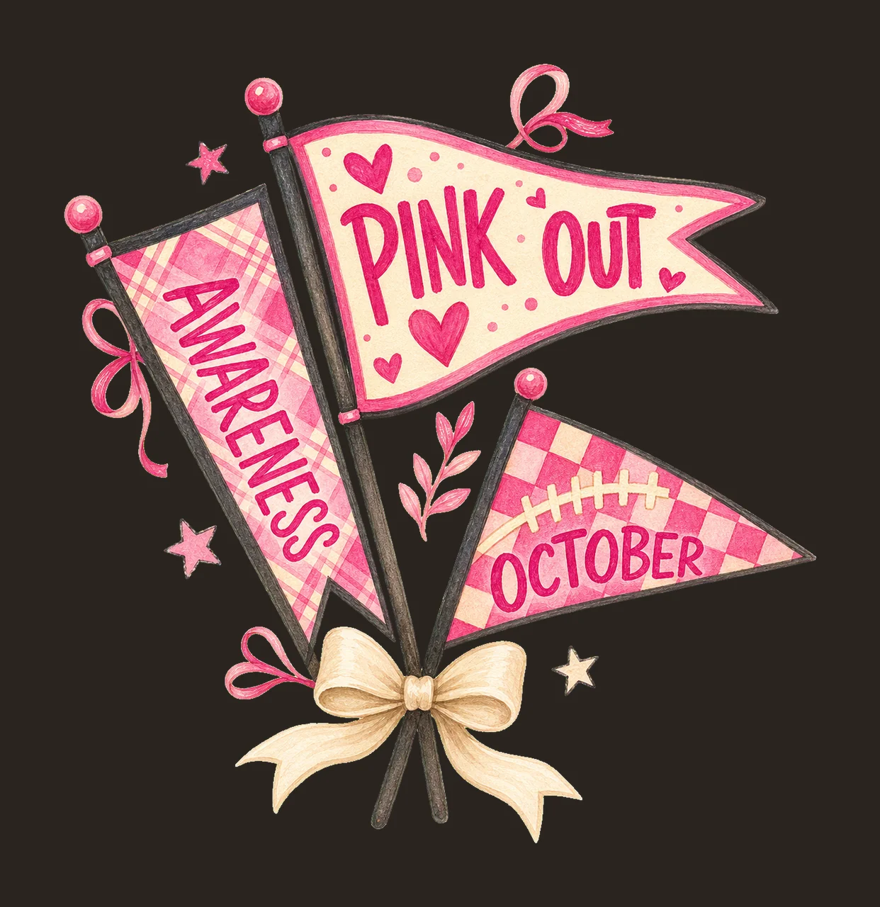 Pennant Flag Breast Cancer In October We Wear Variation D contrast preview thumbnail