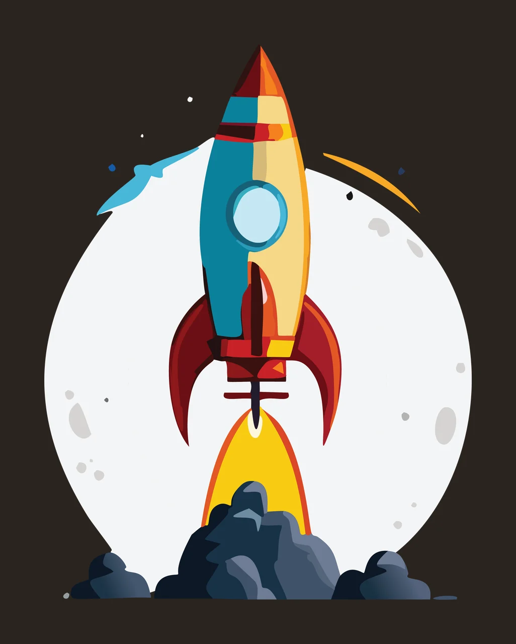 Space Rocket Launching Within Circular Frame smoke circle ground contrast preview thumbnail