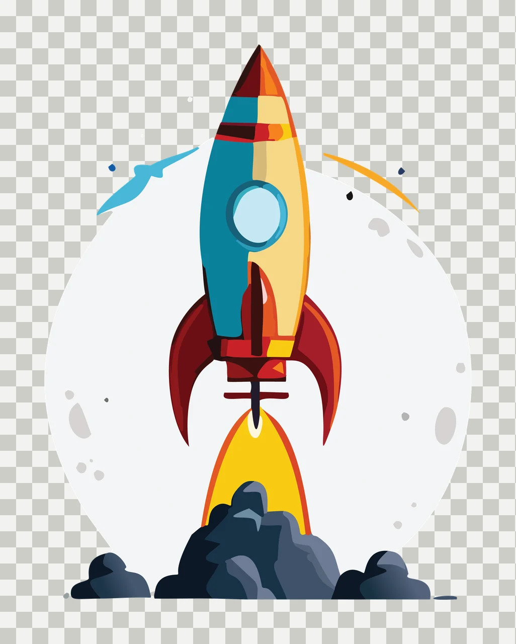 Space Rocket Launching Within Circular Frame smoke circle ground transparency and detail preview thumbnail