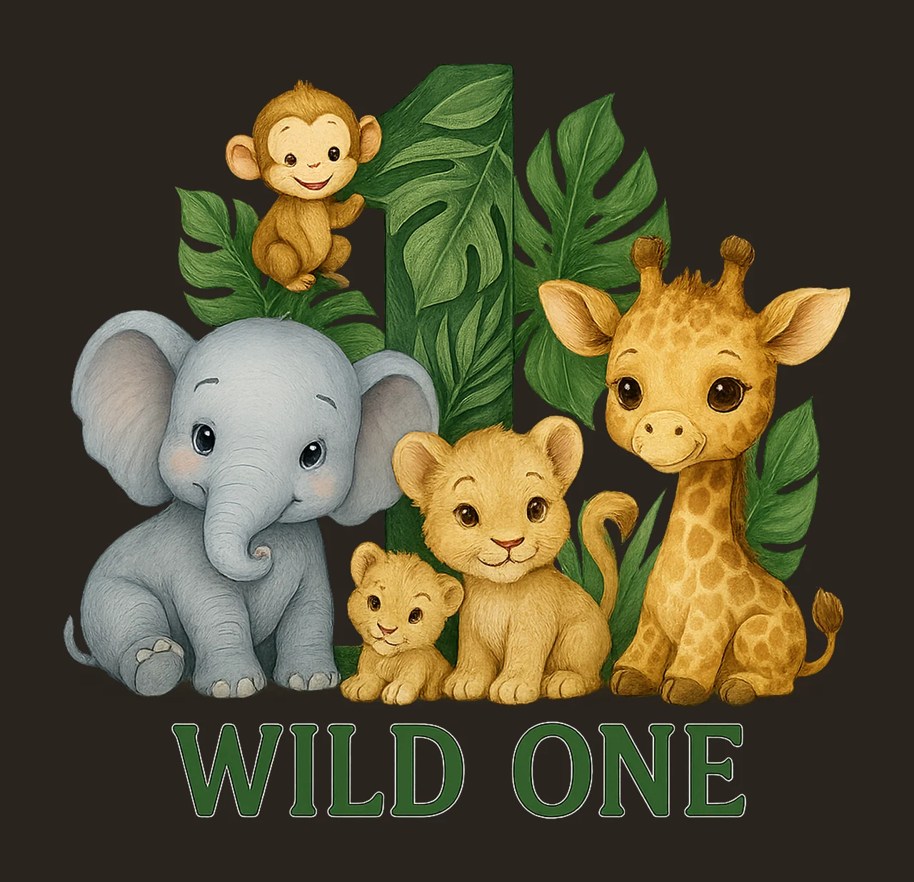 Wild One 1st Birthday Safari Jungle Animals Variation A contrast preview thumbnail