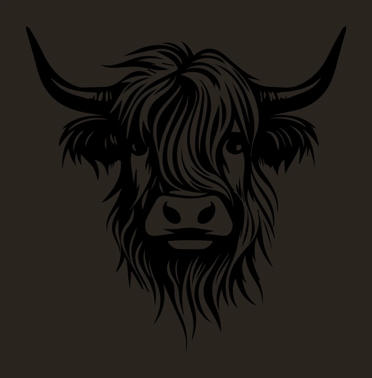 Detailed Longhaired Horned Animal Head Graphic looking horns contrast preview thumbnail