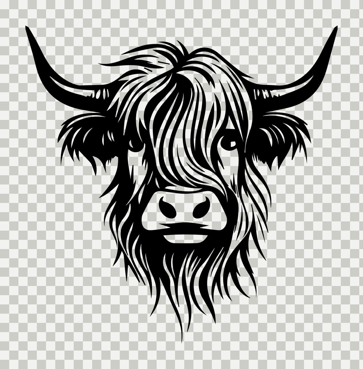 Detailed Longhaired Horned Animal Head Graphic looking horns transparency and detail preview thumbnail