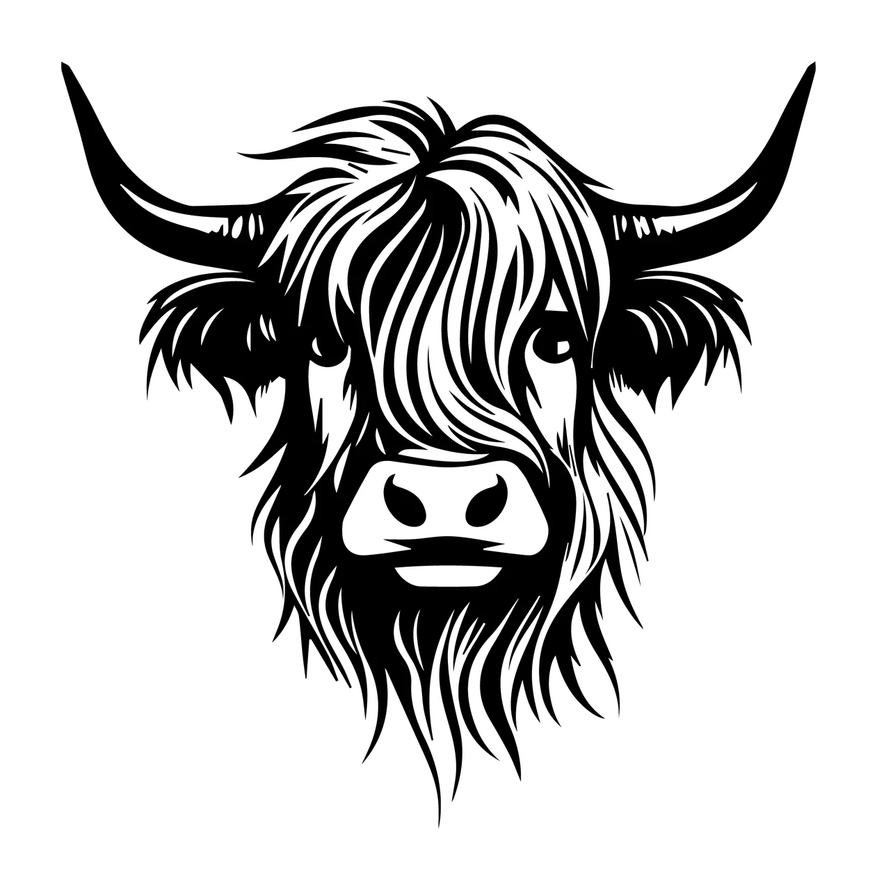 Detailed Longhaired Horned Animal Head Graphic looking horns