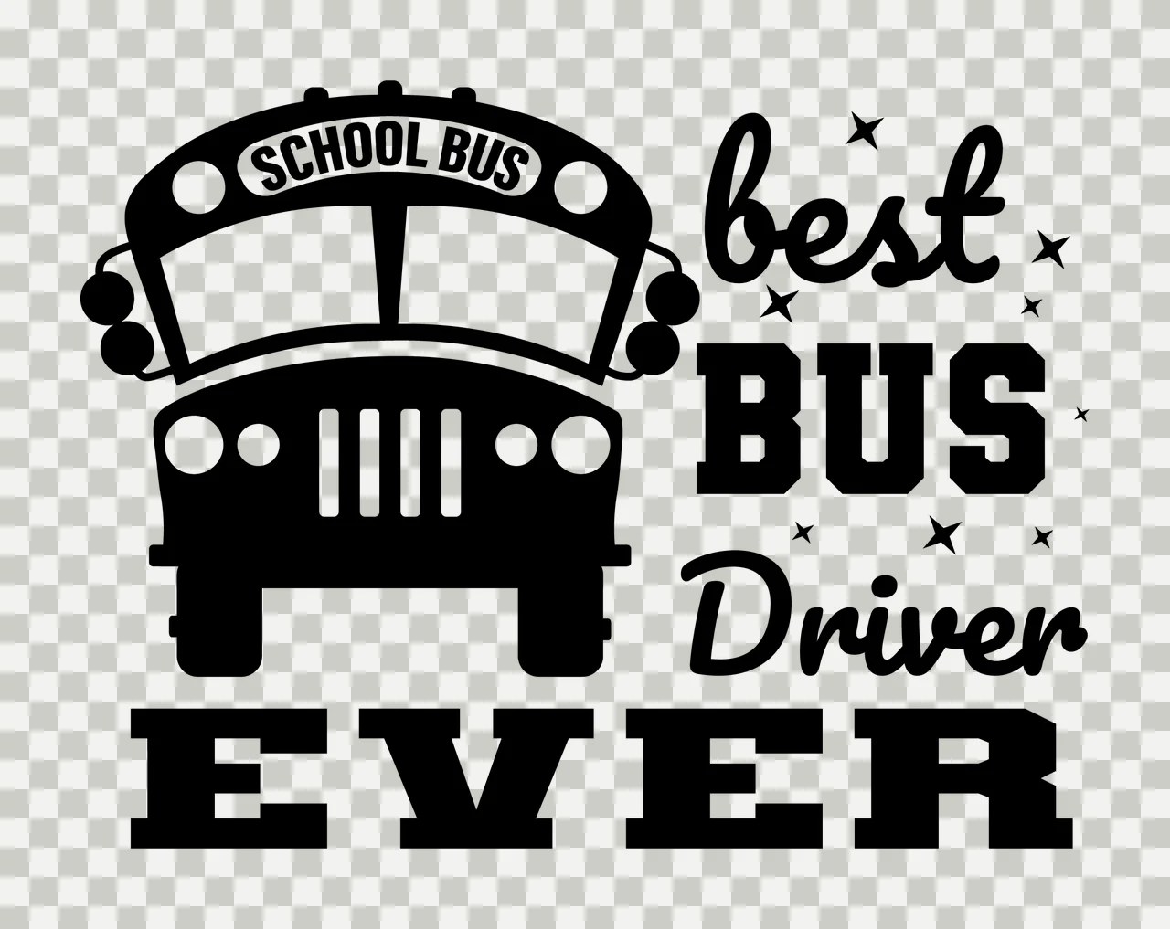 School Bus With Stars And Text In Black transparency and detail preview thumbnail