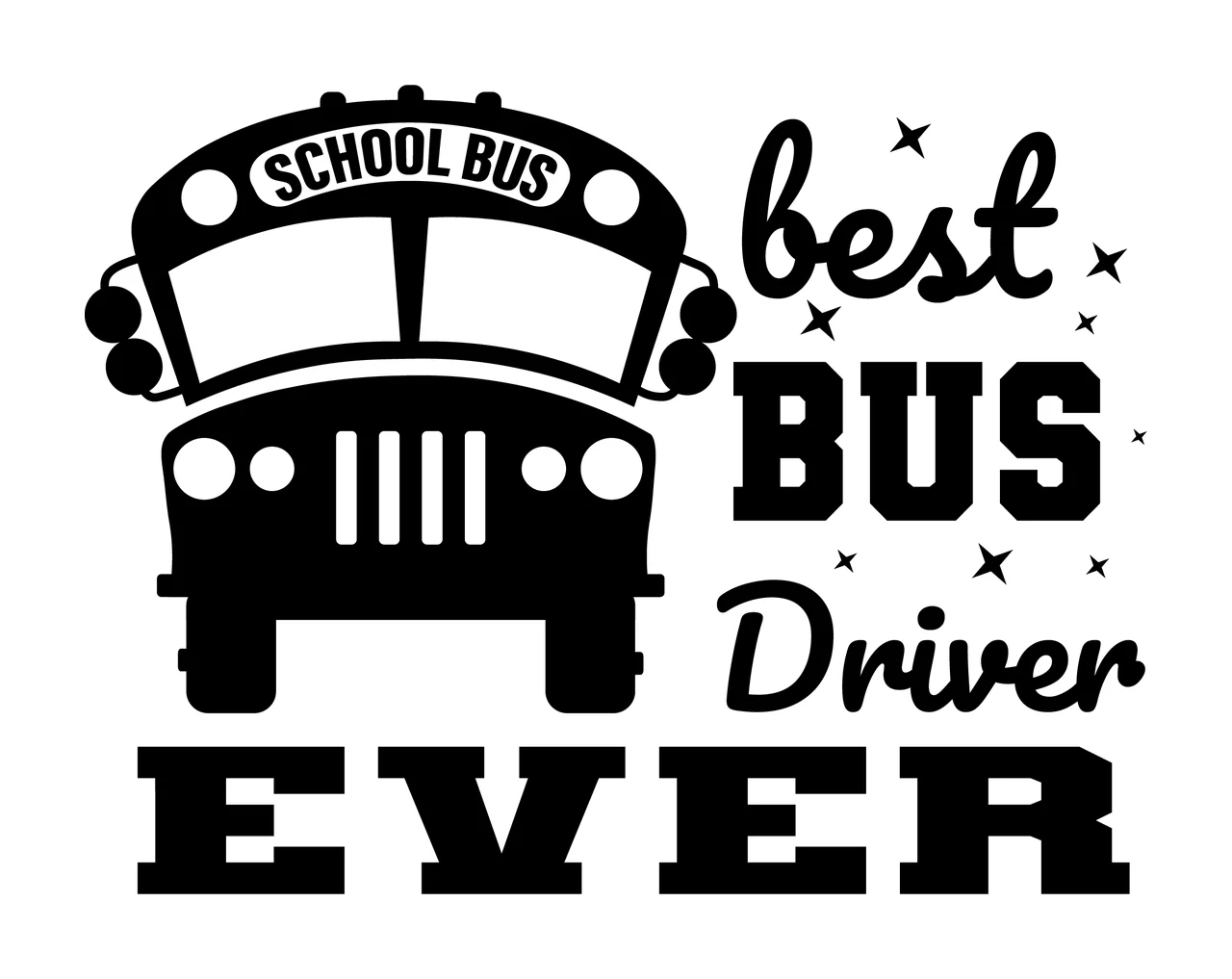 School Bus With Stars And Text In Black