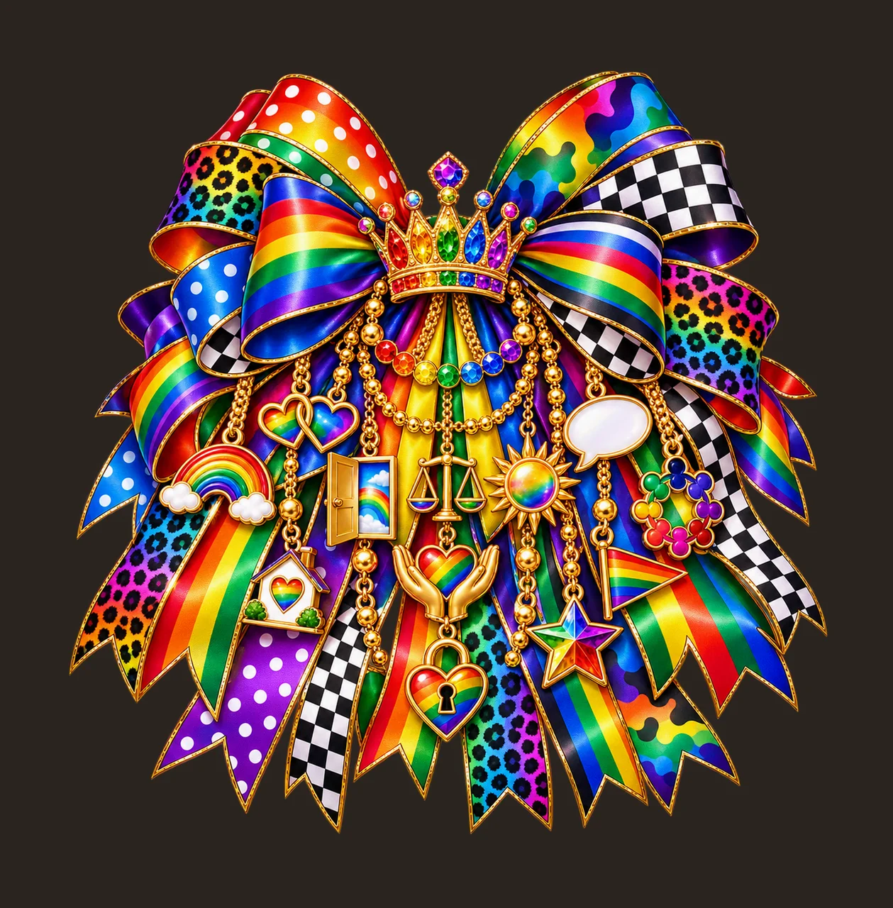 Pride Month Bow Charm PNG, Gold Chain Charms, Transparent Sublimation Design, Digital Download contrast preview thumbnail