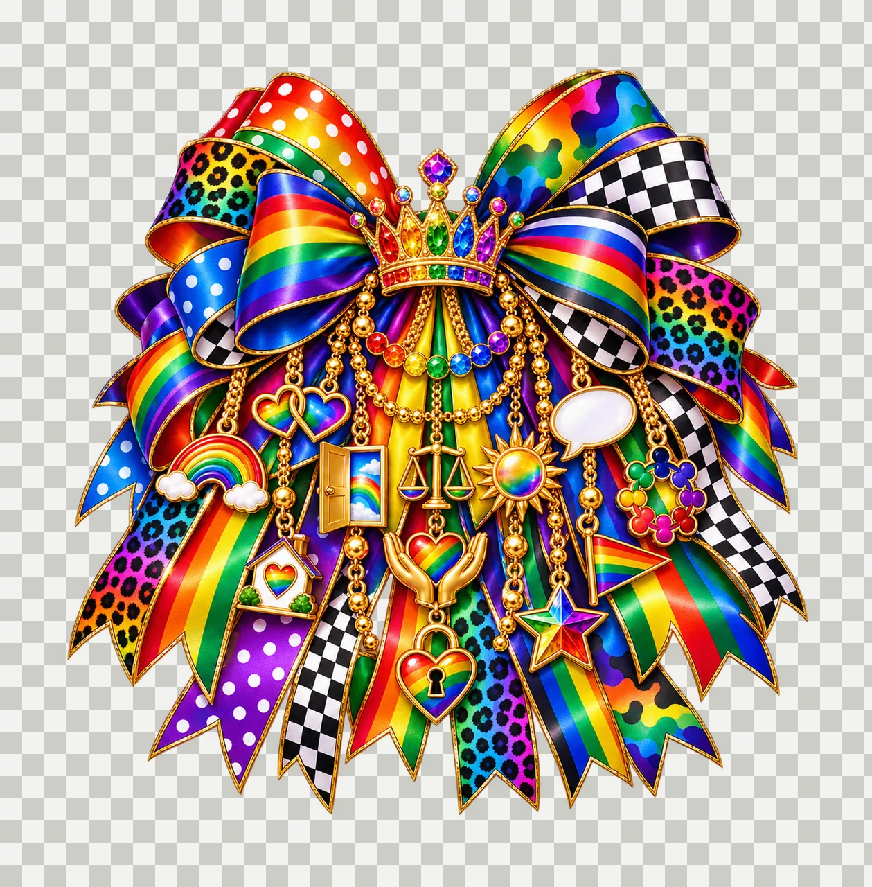 Pride Month Bow Charm PNG, Gold Chain Charms, Transparent Sublimation Design, Digital Download transparency and detail preview thumbnail