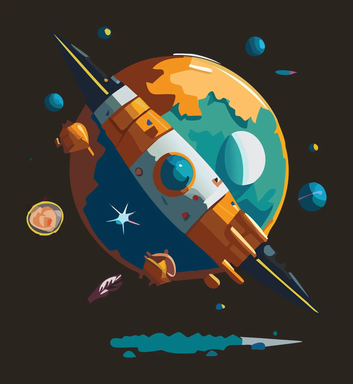 Space Rocket Ship Orbiting Round Planet Silhouette circles contrast preview thumbnail