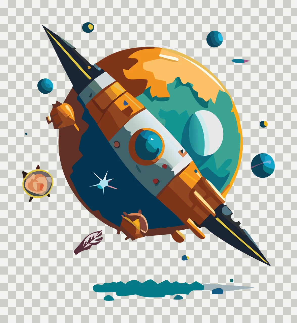 Space Rocket Ship Orbiting Round Planet Silhouette circles transparency and detail preview thumbnail