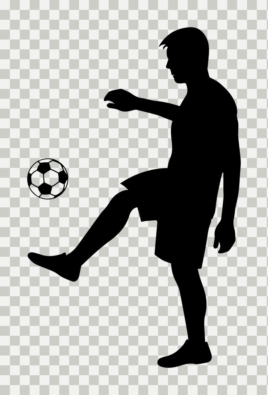 Soccer Player Silhouette Juggling Ball black white athlete transparency and detail preview thumbnail