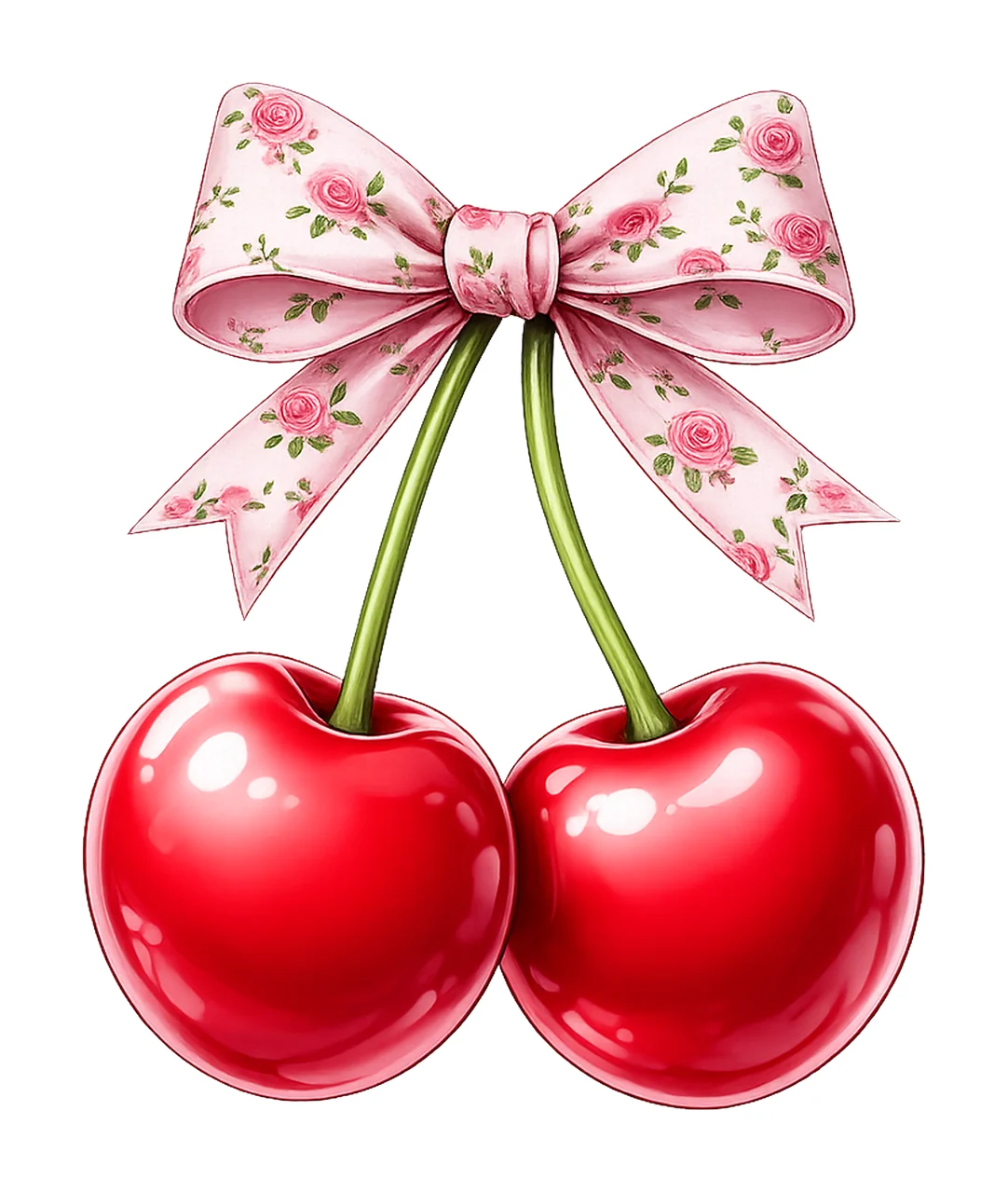 Coquette cherry Artwork cherries with bow cute fruit design