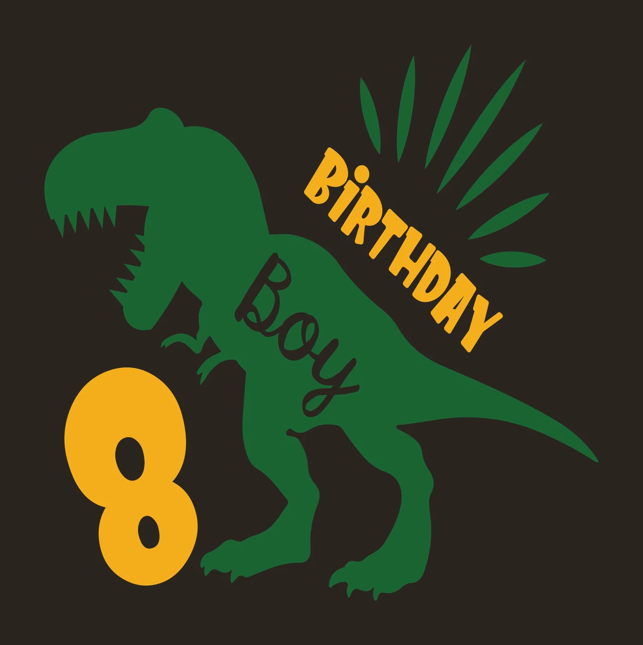 Birthday Dinosaur Silhouette With Eight standing number sunburst contrast preview thumbnail