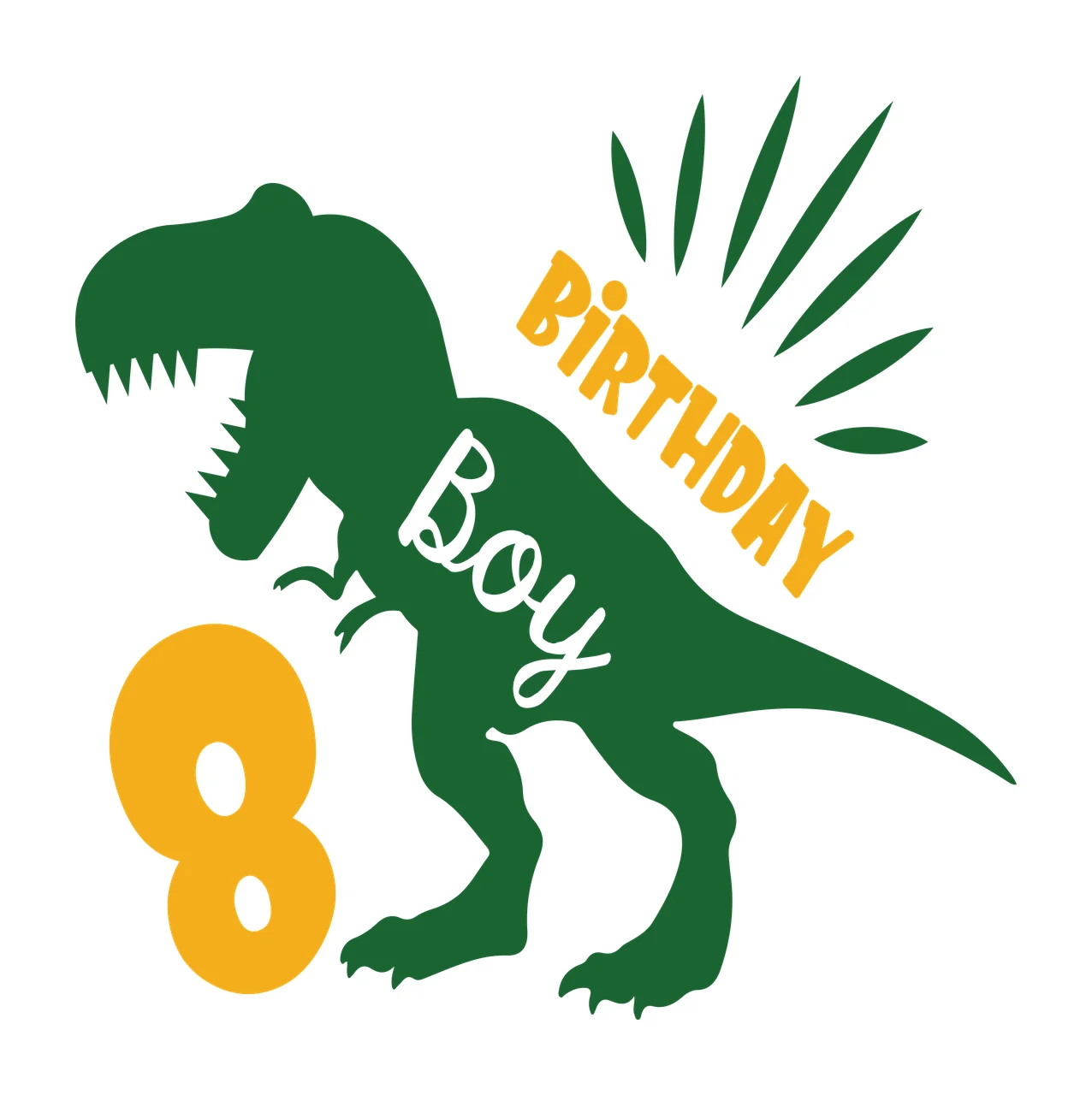 Birthday Dinosaur Silhouette With Eight standing number sunburst