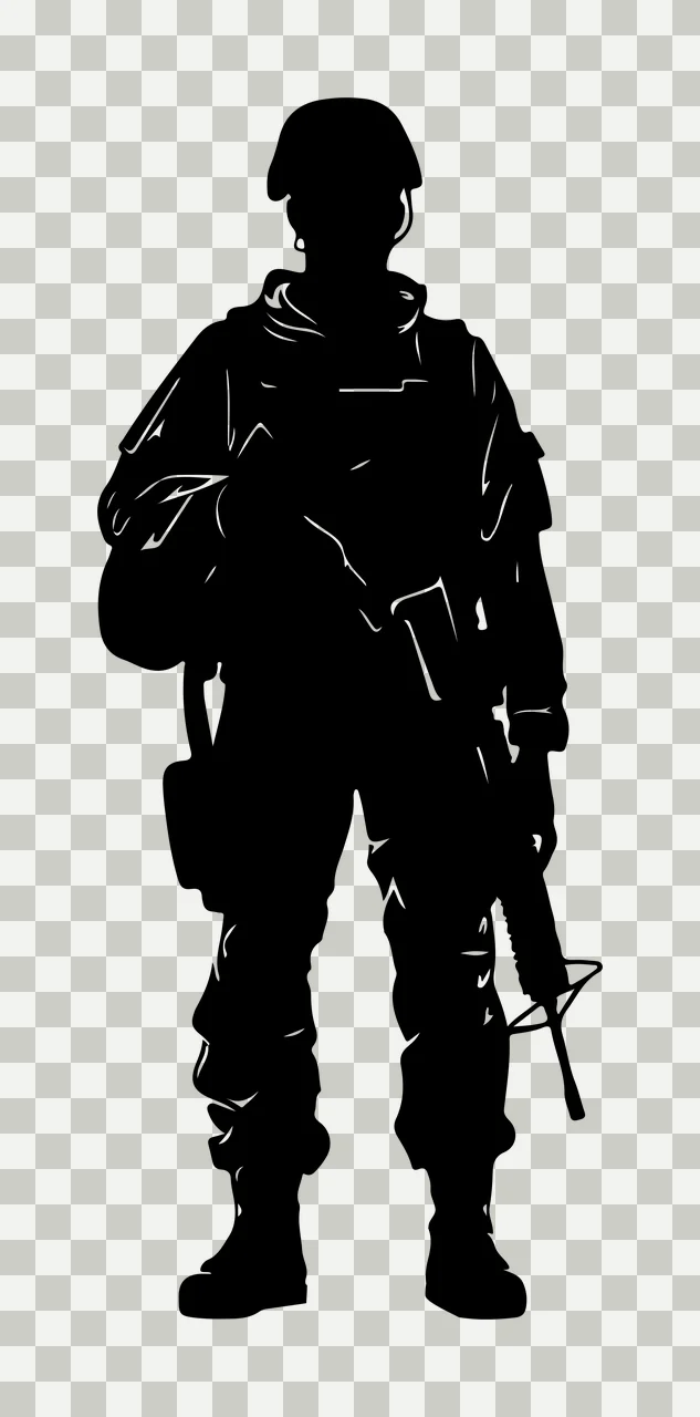Soldier Silhouette Holding A Rifle standing helmet uniform transparency and detail preview thumbnail