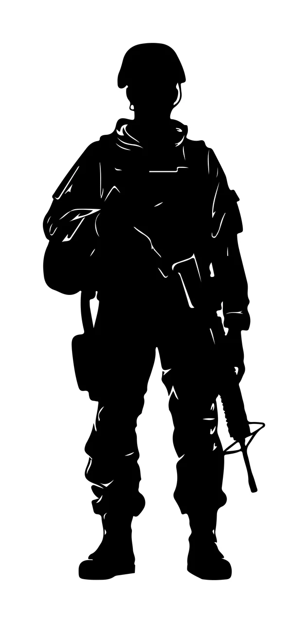 Soldier Silhouette Holding A Rifle standing helmet uniform