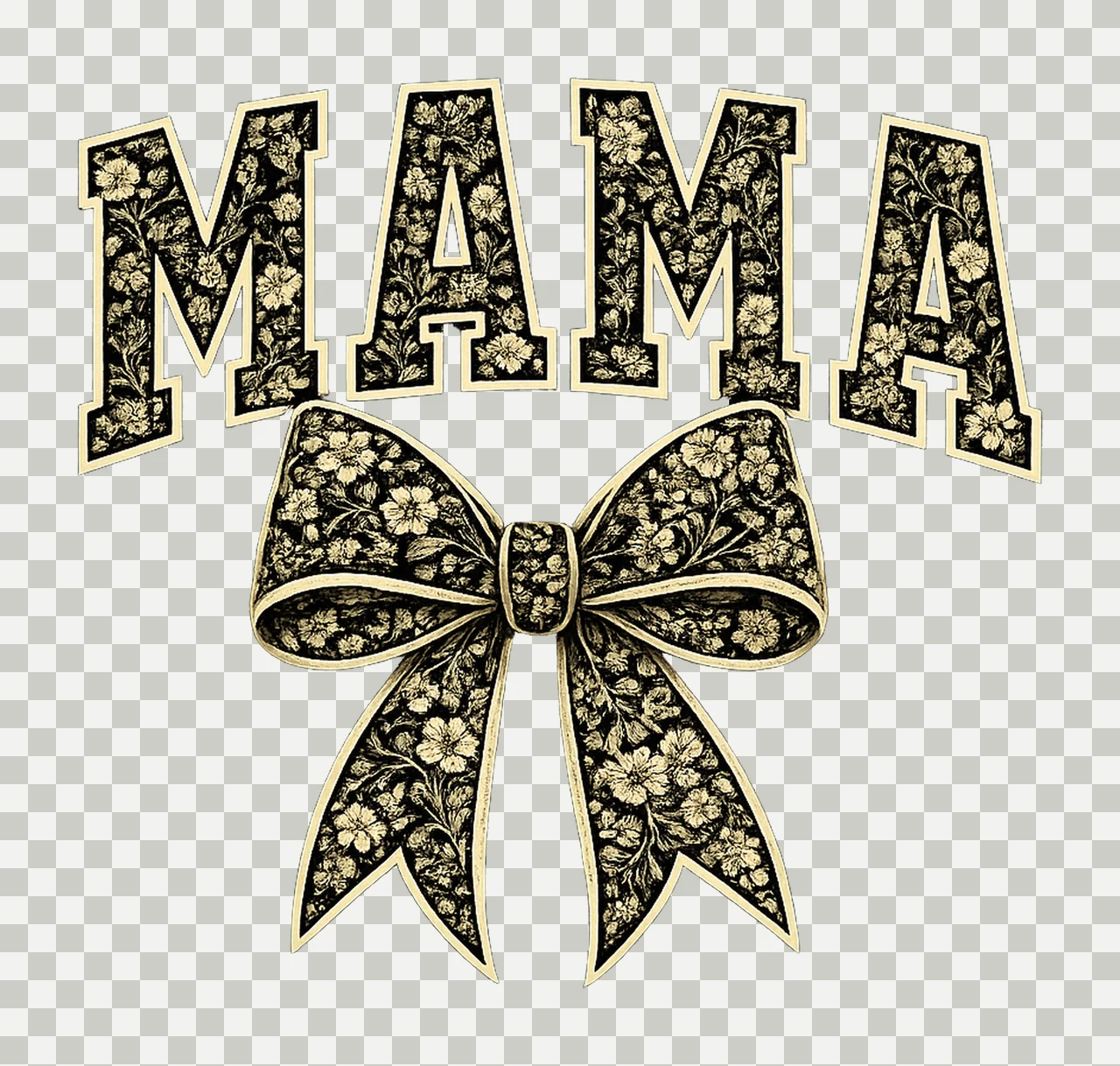 Mama Coquette Bow Varsity Floral Toile Design Black transparency and detail preview thumbnail