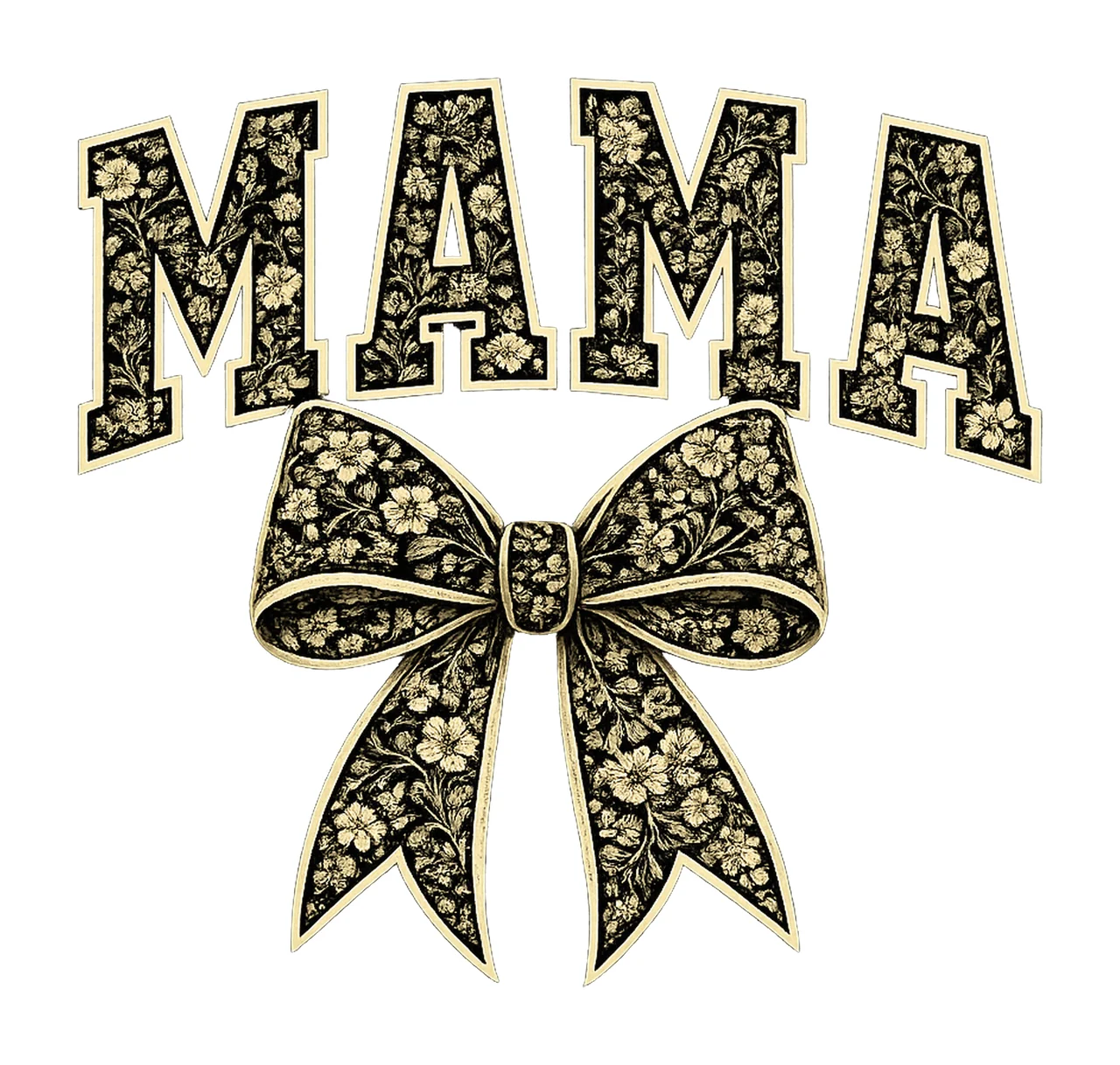 Mama Coquette Bow Varsity Floral Toile Design Black