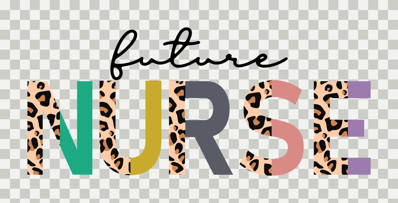 Future NURSE Nursing career slogan Design with script text, block letters, leopard print and multi-color pattern in black, tan and green transparency and detail preview thumbnail
